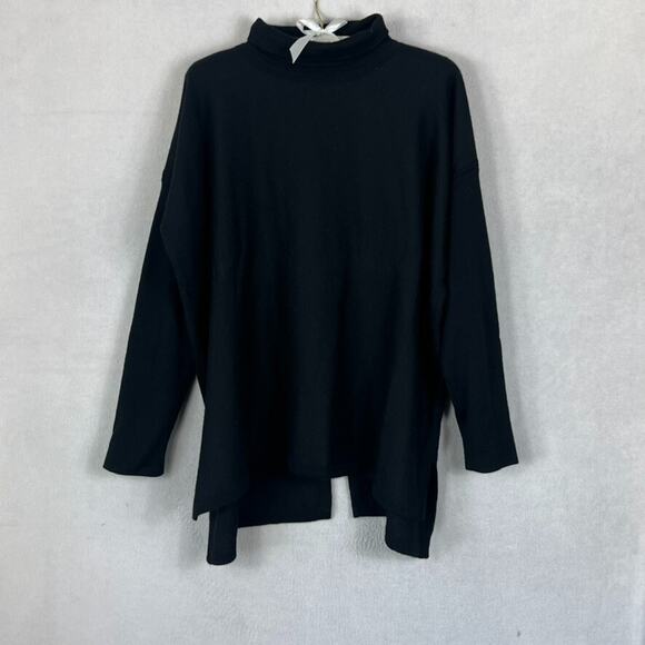 Cuyana Women's Size S M 100% Baby Alpaca Lagenlook Oversized Turtleneck Black